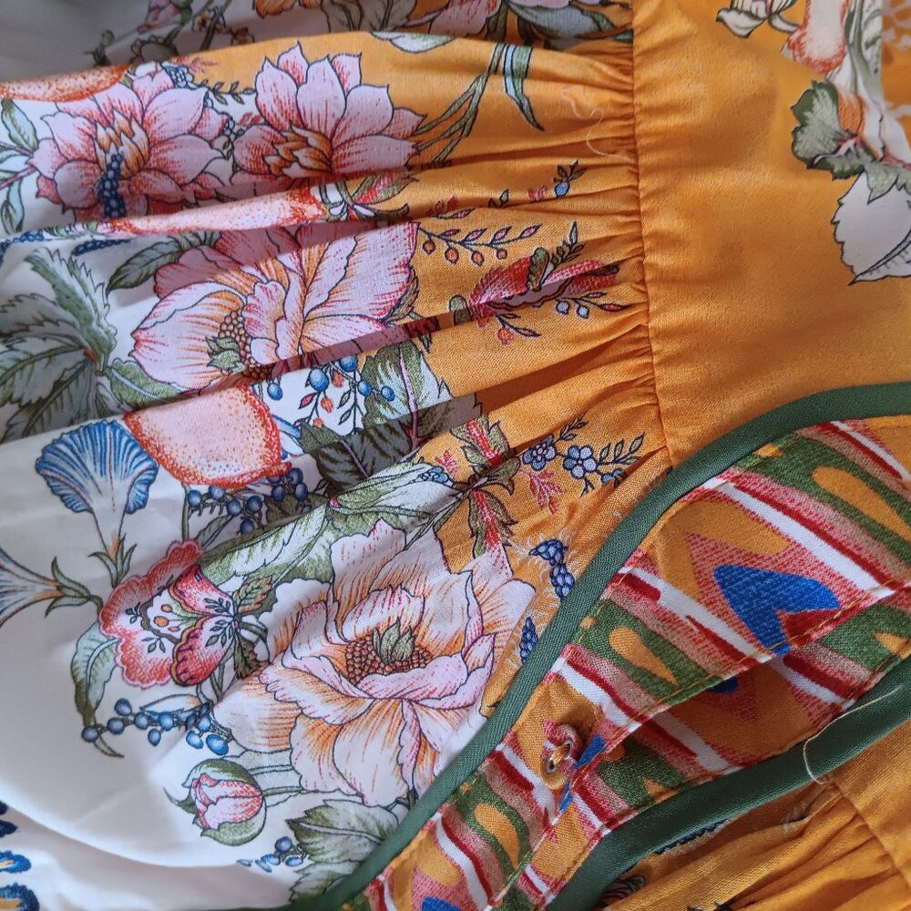 NWT Birds Flowers Alligators Cotton Maxi Sunflower Yellow Long Sleeve Dress - Picture 4 of 15
